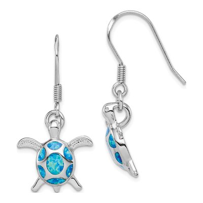 Sterling Silver Lab-Created Opal Turtle Dangle Earrings