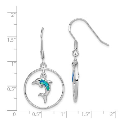Sterling Silver Lab-Created Opal Dolphin Dangle Earrings – view 5