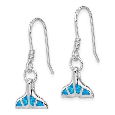 Sterling Silver Lab-Created Opal Dolphin Dangle Earrings – view 3