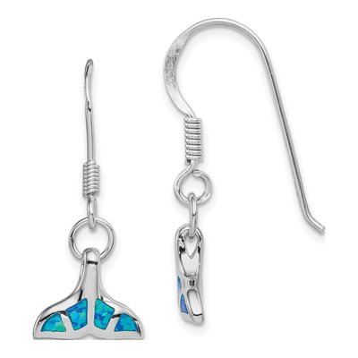 Sterling Silver Lab-Created Opal Dolphin Dangle Earrings