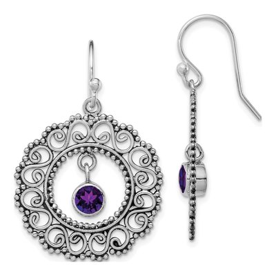 Sterling Silver Amethyst Filigree Dangle Earrings