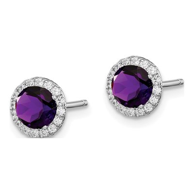 Sterling Silver Round Amethyst & CZ Stud Earrings – view 3