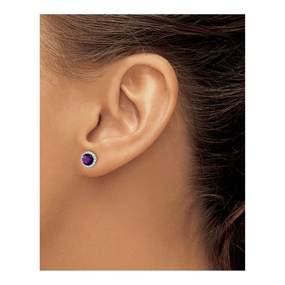 Sterling Silver Round Amethyst & CZ Stud Earrings – view 4