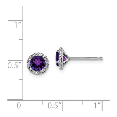 Sterling Silver Round Amethyst & CZ Stud Earrings – view 5