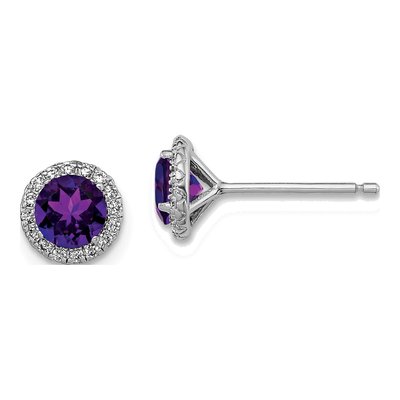 Sterling Silver Round Amethyst & CZ Stud Earrings