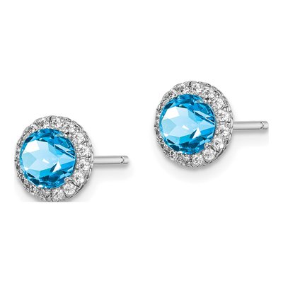 Sterling Silver Round Sky Blue Topaz & CZ Button Stud Earrings – view 3
