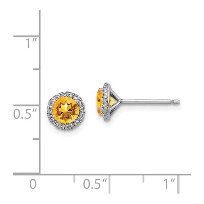 Sterling Silver Round Citrine & CZ Button Stud Earrings – view 5