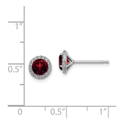 Sterling Silver Round Garnet & CZ Button Stud Earrings – view 5