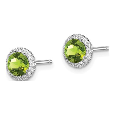 Sterling Silver Round Peridot & CZ Button Stud Earrings – view 3