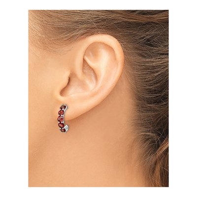 Sterling Silver 19mm Garnet J- Hoop Earrings – view 4