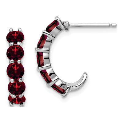 Sterling Silver 19mm Garnet J- Hoop Earrings