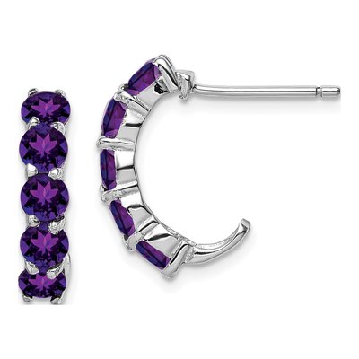Sterling Silver 19mm Amethyst J- Hoop Earrings