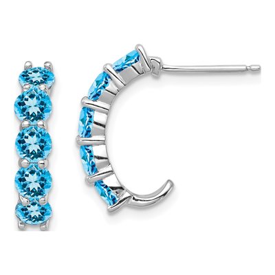 Sterling Silver 19mm Swiss Blue Topaz J- Hoop Earrings