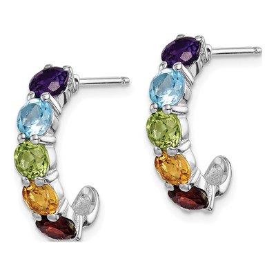 Sterling Silver 12mm Amethyst & Swiss Blue Topaz Multi J- Hoop Earrings – view 3