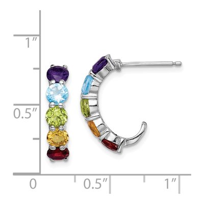 Sterling Silver 12mm Amethyst & Swiss Blue Topaz Multi J- Hoop Earrings – view 5