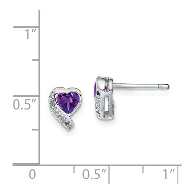 Sterling Silver Amethyst & Diamond Heart Stud Earrings – view 5