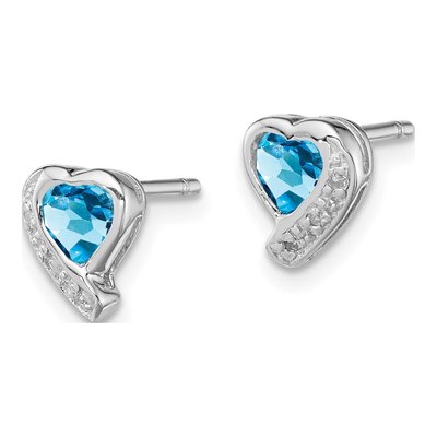 Sterling Silver Swiss Blue Topaz & Diamond Heart Stud Earrings – view 3