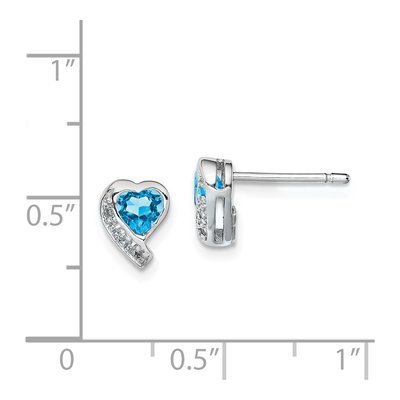 Sterling Silver Swiss Blue Topaz & Diamond Heart Stud Earrings – view 5