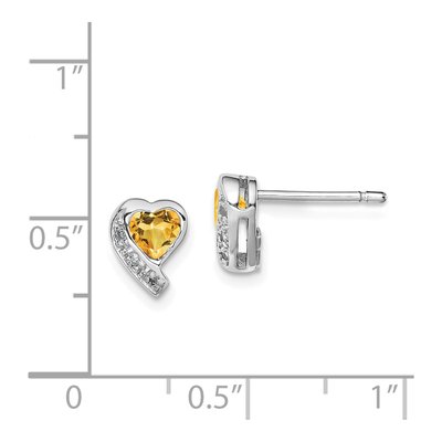 Sterling Silver Citrine & Diamond Heart Stud Earrings – view 5