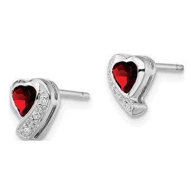 Sterling Silver Garnet & Diamond Heart Stud Earrings – view 3