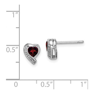 Sterling Silver Garnet & Diamond Heart Stud Earrings – view 5