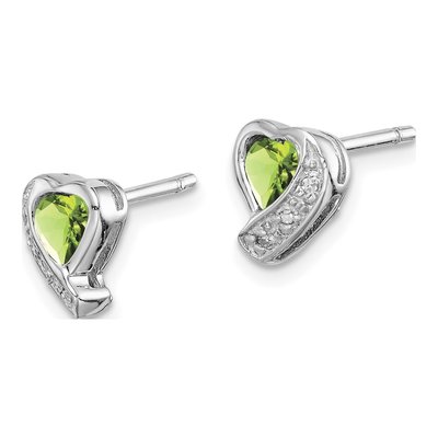 Sterling Silver Peridot & Diamond Heart Stud Earrings – view 3