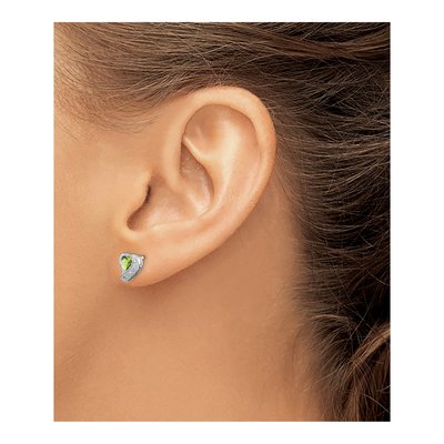 Sterling Silver Peridot & Diamond Heart Stud Earrings – view 4