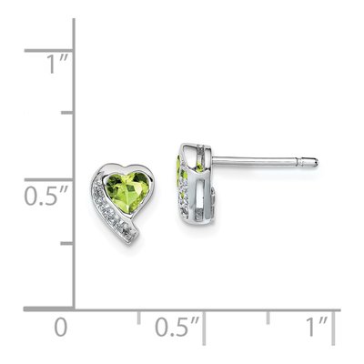 Sterling Silver Peridot & Diamond Heart Stud Earrings – view 5