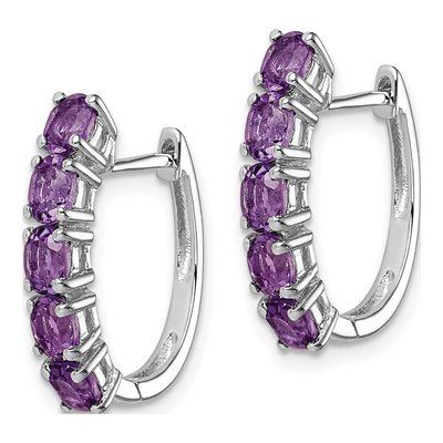 Sterling Silver 20mm Amethyst Huggie Hoop Earrings – view 3