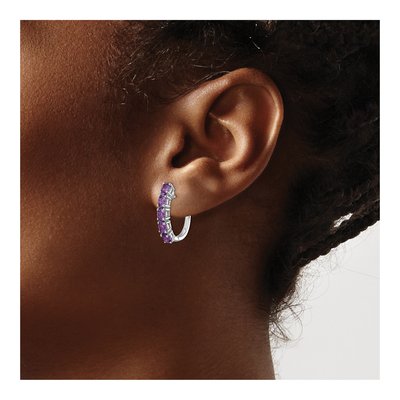 Sterling Silver 20mm Amethyst Huggie Hoop Earrings – view 4