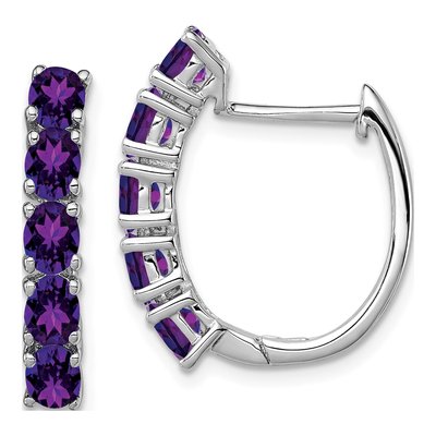Sterling Silver 20mm Amethyst Huggie Hoop Earrings