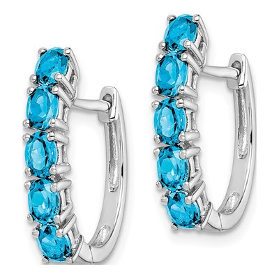 Sterling Silver 20mm Swiss Blue Topaz Huggie Hoop Earrings – view 3