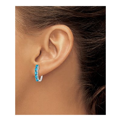Sterling Silver 20mm Swiss Blue Topaz Huggie Hoop Earrings – view 4