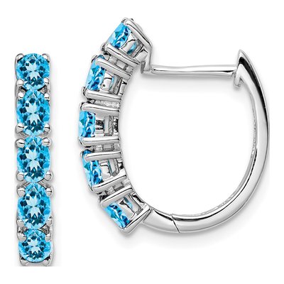 Sterling Silver 20mm Swiss Blue Topaz Huggie Hoop Earrings