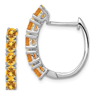 Sterling Silver 20mm Citrine Huggie Hoop Earrings
