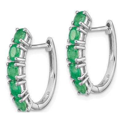 Sterling Silver 20mm Emerald Huggie Hoop Earrings – view 3