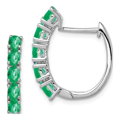 Sterling Silver 20mm Emerald Huggie Hoop Earrings