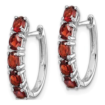 Sterling Silver 20mm Garnet Huggie Hoop Earrings – view 3