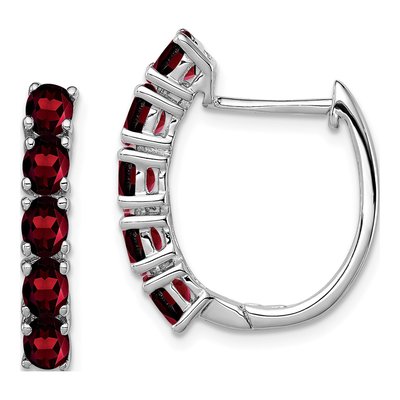 Sterling Silver 20mm Garnet Huggie Hoop Earrings