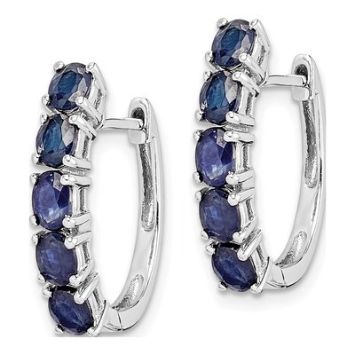 Sterling Silver 20mm Sapphire Huggie Hoop Earrings – view 3