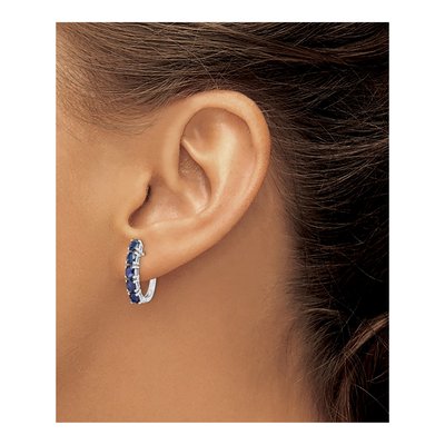 Sterling Silver 20mm Sapphire Huggie Hoop Earrings – view 4