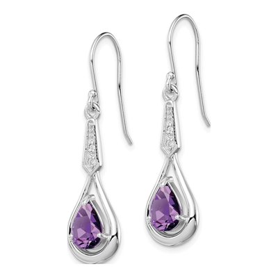 Sterling Silver Amethyst & CZ Dangle Earrings – view 3