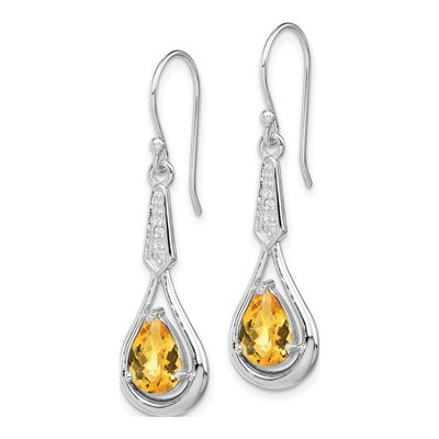 Sterling Silver Citrine & CZ Dangle Earrings – view 3