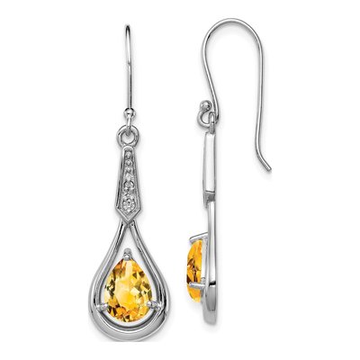 Sterling Silver Citrine & CZ Dangle Earrings