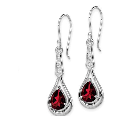 Sterling Silver Garnet & CZ Dangle Earrings – view 3