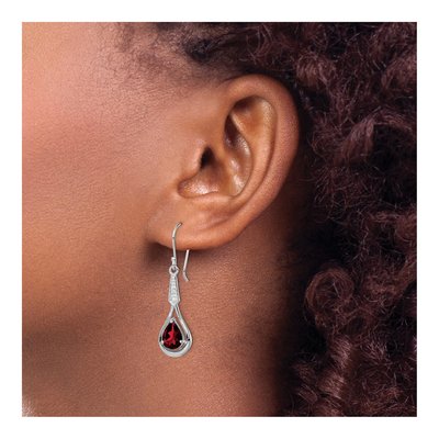 Sterling Silver Garnet & CZ Dangle Earrings – view 4