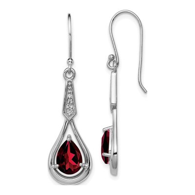 Sterling Silver Garnet & CZ Dangle Earrings