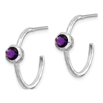 Sterling Silver 19mm Amethyst Hoop Earrings – view 3