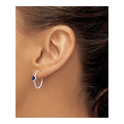 Sterling Silver 19mm Amethyst Hoop Earrings – view 4
