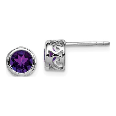 Sterling Silver Amethyst Round Stud Earrings